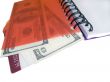 Notebook with dollars and credit card