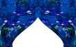 Dark blue abstract curtains at a window