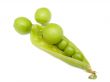 Pod of  a green peas and fruits plums