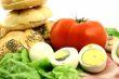 Tomato, eggs, rolls