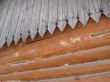 Old log wall and wooden roof