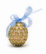egg with blue ribbon