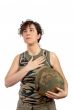 Soldier girl listening national anthem