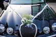bouquet on wedding car