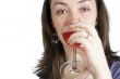 beautiful woman drinking rose wine