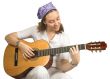 casual woman playing guitar