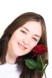 beautiful girl with rose smiling