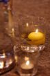 Burning candle in water glass