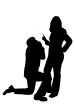 business man begging to woman silhouette