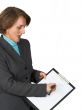 business woman showing notes
