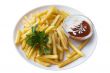 French fries and sauce, isolated on white