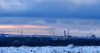 Sunset cloudy industrial landscape