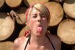 women shows her tongue