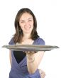 Casual woman holding a tray