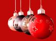 Christmas balls on red background