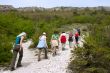 tourists on excursion in mountains
