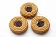 Three Strawberry cookies on white background