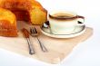 sponge cake with the cup of coffee and spoon