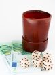Dices and leather thrower with money