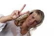 young woman victory sign