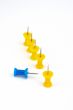 Yellow team with focus on the leader blue