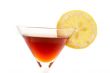 Detail of red cocktail with lemon