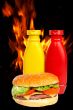 Burger over a flames background