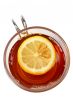 Glass cup of tea with lemon