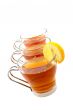 Three glass cups of tea with one slice of lemon