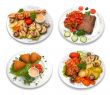 4 dishes of food. isolated on white.