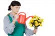 attractive happy woman dressed gardener