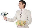 Attractive young man giving a love gift