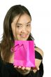 beautiful woman offering present
