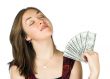 casual girl with dollars on hand