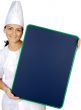 happy attractive cook woman whit slate