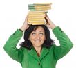 attractive lady with a books in the head