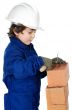 adorable future builder constructing a brick wall