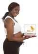 attractive pregnant woman with a screen