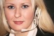 blond woman with headphone