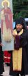 Ukranian Orthodox monk with banner