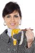 attractive girl with  tape measure in the hand