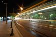 Tram route lights at night