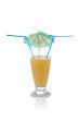 Vanilla milkshake with umbrella and straws