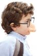 adorable boy with glasses and nose of toy