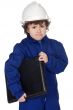 Adorable future builder gotten upset with folder