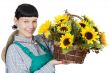 attractive happy woman dressed gardener