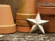 vintage metal star with mossy flowerpots