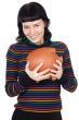 casual girl with money box