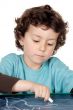 adorable boy studying
