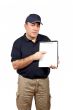 Courier pointing with the finger